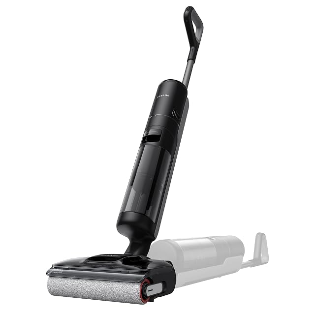 Laveuse de sol sans fil Dreame H12 Pro FlexReach couchée à plat sous un meuble, photographie produit
