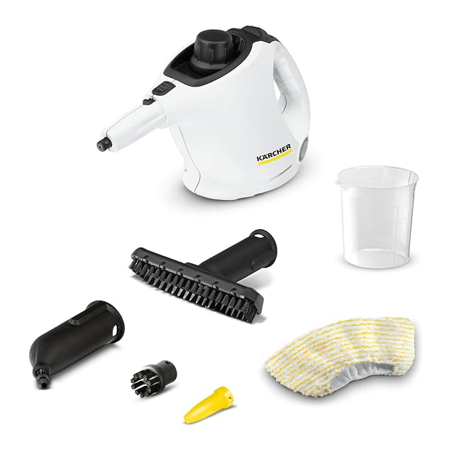 Nettoyeur vapeur à main Kärcher SC 1 avec buse à jet concentré et brosse ronde, photographie produit