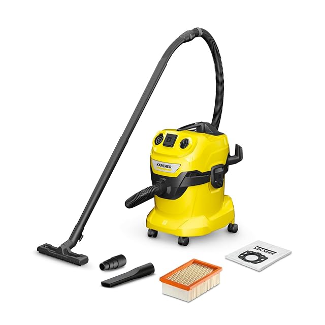 Aspirateur eau et poussière Kärcher WD 4 P V avec prise de courant pour outil et suceur de sol à clip, photographie produit