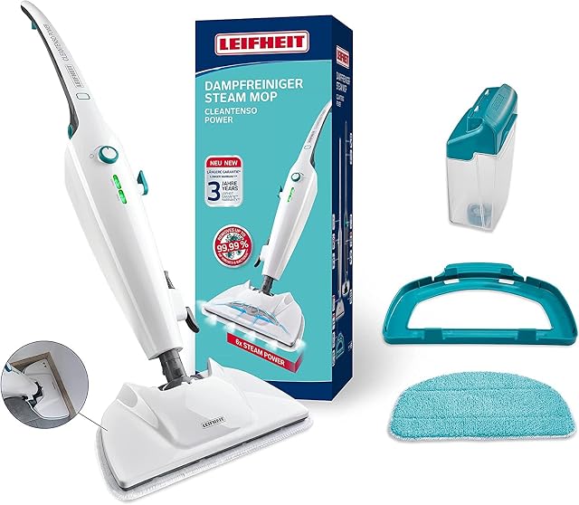 Balai vapeur Leifheit CleanTenso Power avec semelle rectangulaire et bandeau microfibre, photographie produit