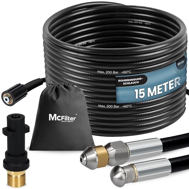 Kit de flexible de curage McFilter de 15 mètres pour nettoyeurs haute pression, photographie produit