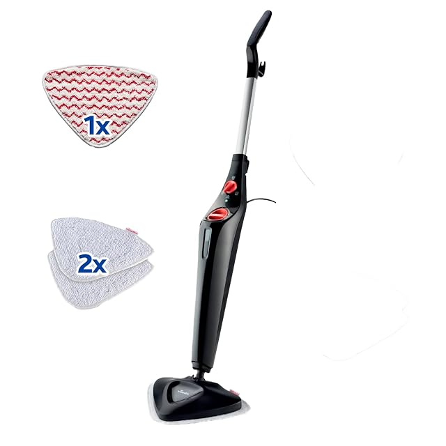 Balai vapeur Vileda Steam Plus avec tête triangulaire, PowerPad et bandeaux microfibre, photographie produit